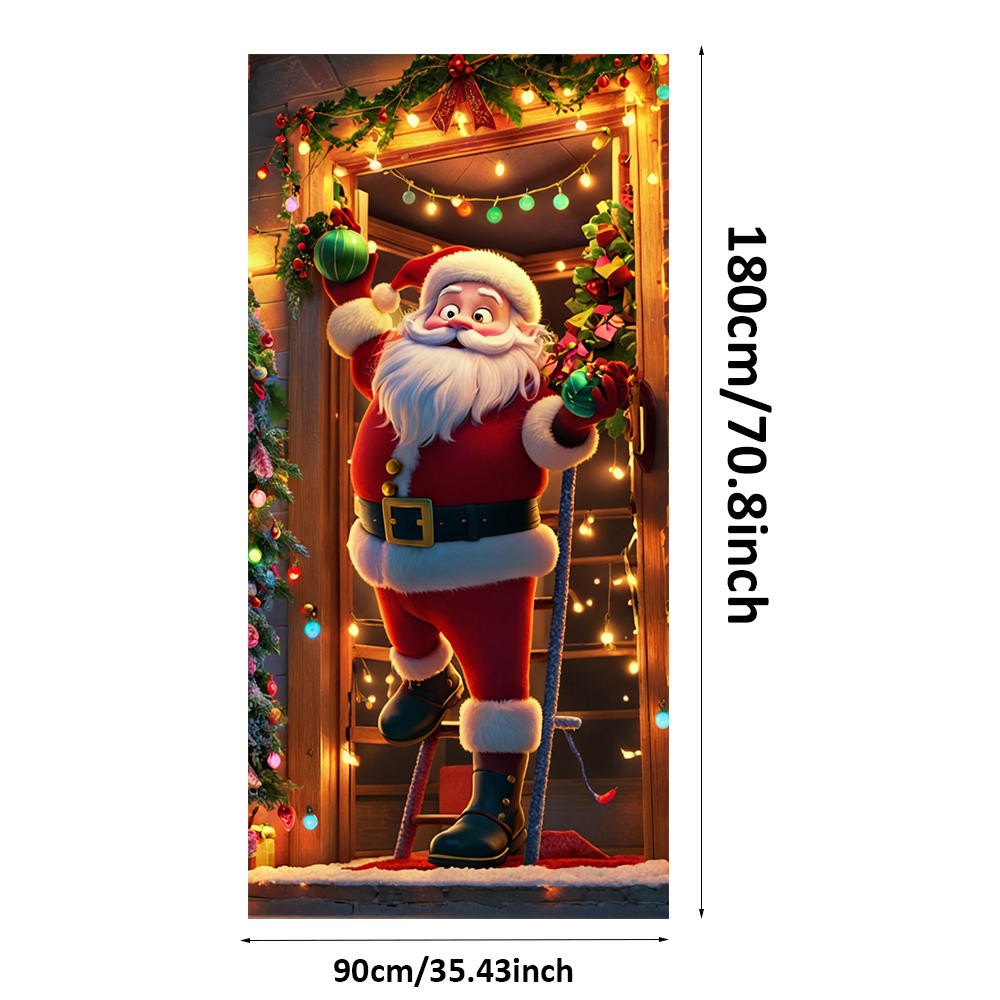 Santa Claus Christmas Tree Door Cover -185x90cm Festive Holiday Decoration Versatile Hanging for Entrance and Room