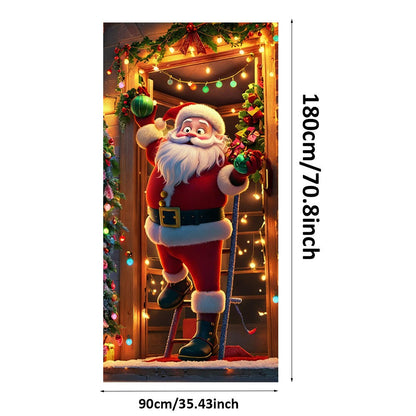 Santa Claus Christmas Tree Door Cover -185x90cm Festive Holiday Decoration Versatile Hanging for Entrance and Room