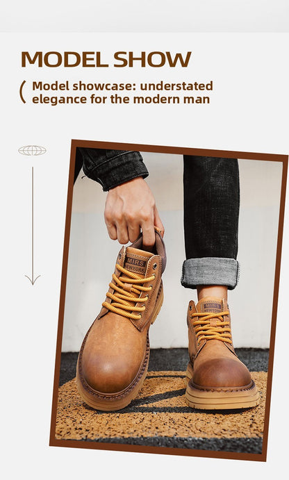 New Men's Casual High-top Boots, Anti-slip and Wear-resistant Thick-soled Height-increasing Shoes, Street Retro Work Boots