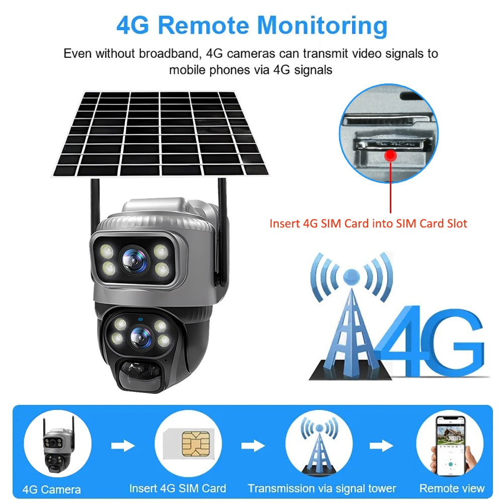 Câmera V380 Lente Dupla 4G Solar PIR Detecção Humana Visão Noturna À Prova D'Água Segurança Vídeo IP Câmera 8MP 4K Bateria Monitor CFTV