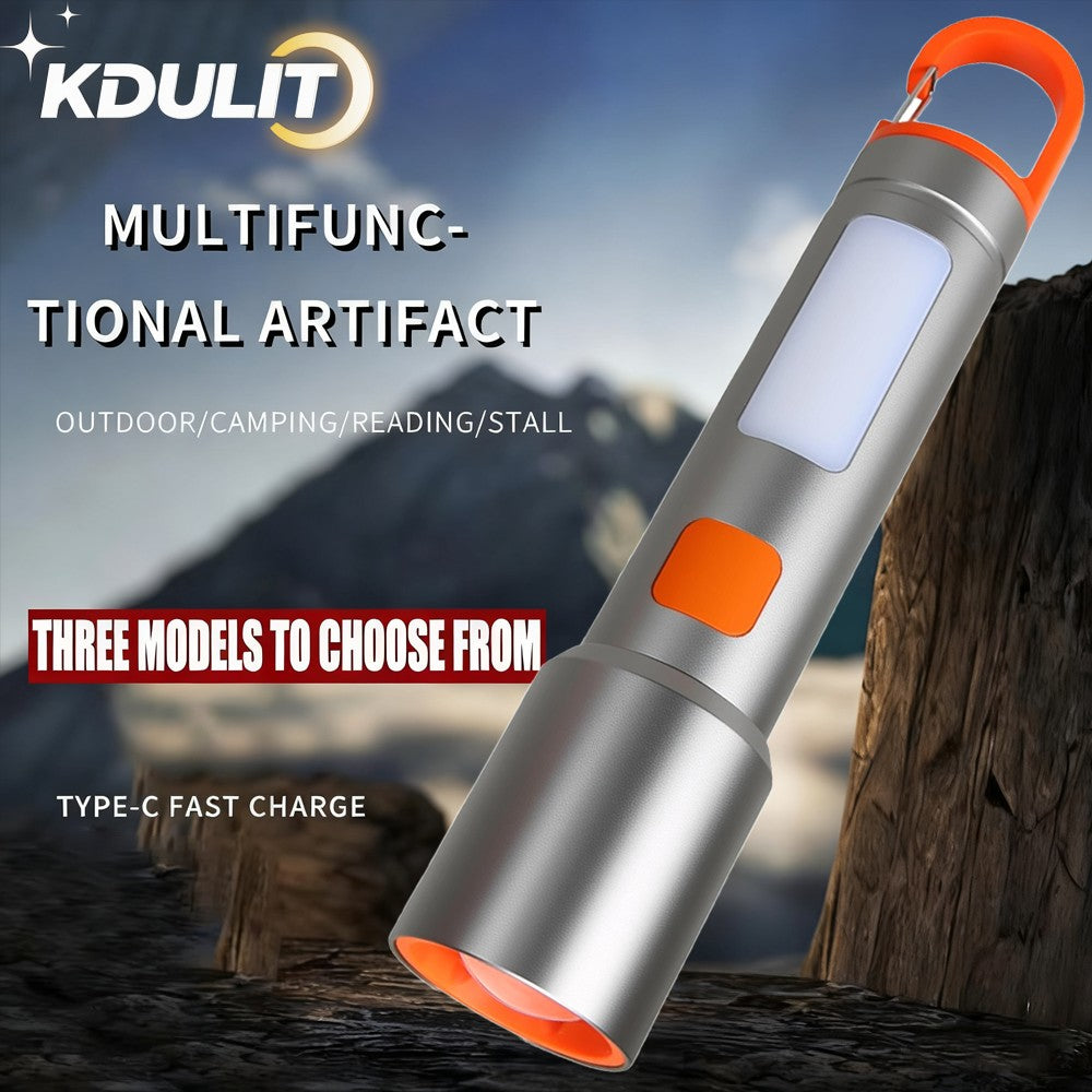 LED COB Super Bright Flashlight USB Rechargeable Torch 1-3 Optional Light Sources Outdoor Waterproof Emergency Light with Hook