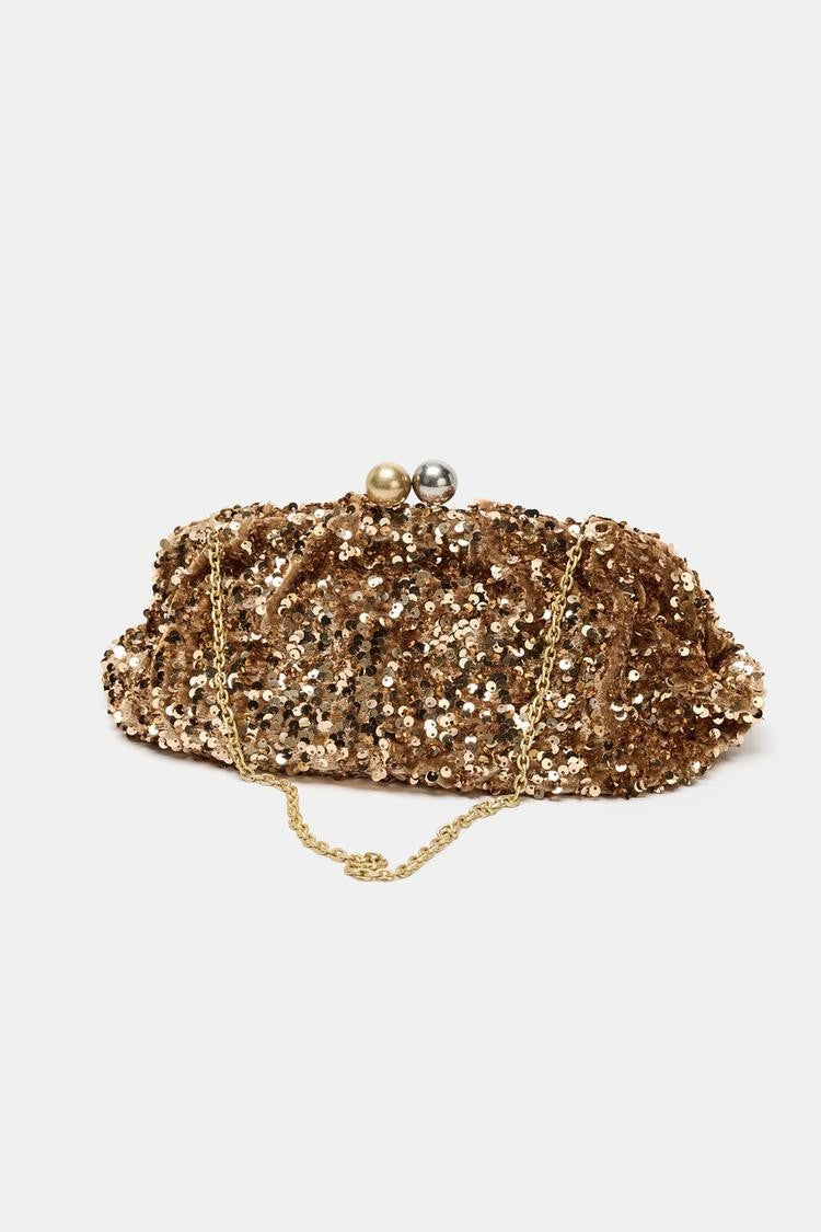 SEQUIN CLUTCH, New Luxury Designer Handbag for Ladies Elegant, Spacious Clip bag with Chains, Women's Fashion Shoulder Bag