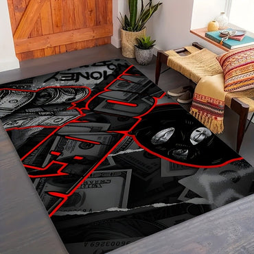 Stylish Money Design Doormat - Red and Black Pattern for a Modern Home Entrance, Perfect for Adding an Edgy Touch to Your Decor