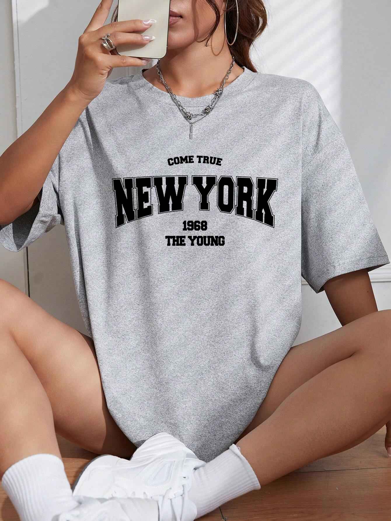 When 1968 The New York Is Young Cotton Woman Tshirts Oversize Daily Tshirts Creativity Streettshirt Individual Casual Clothes