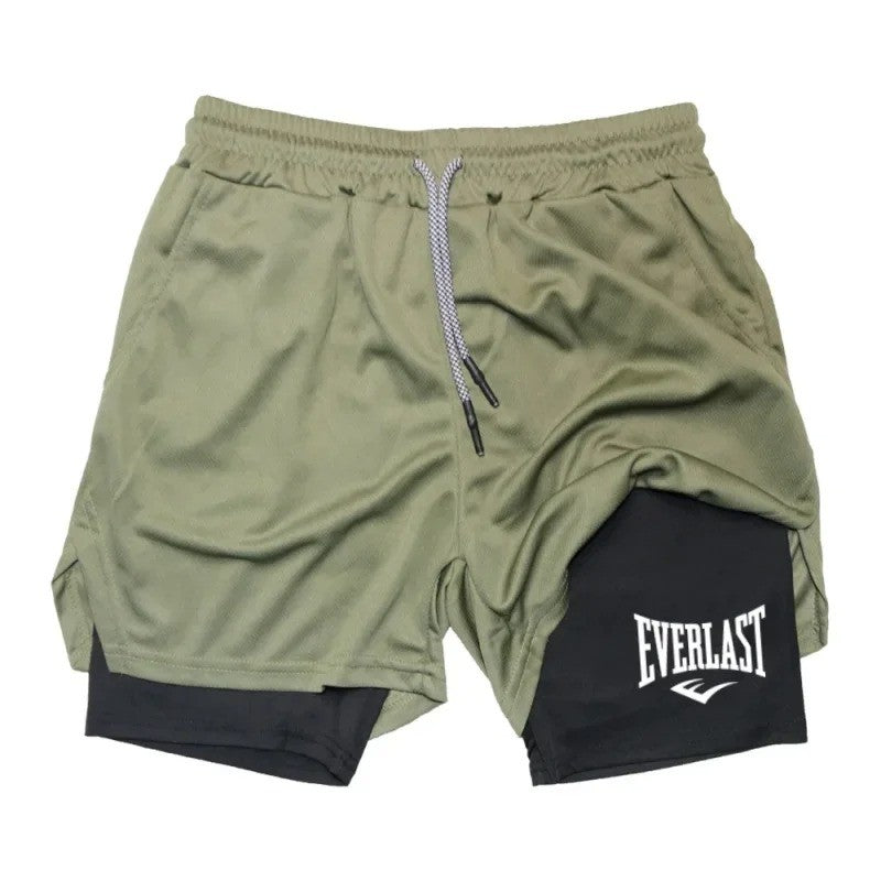 Men Compression Gym Shorts Everlast Printed Sports Pants Double Layered Quick Drying Basketball Beach Muscle Fitness PocketTowel