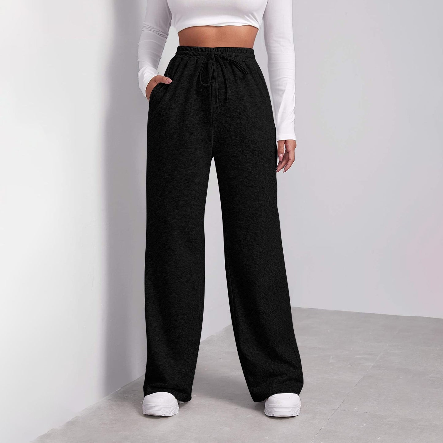 Women’s Fleece Lined Sweatpants Wide Straight Leg Pants Bottom Winter Warm Pants Daily Casual Jogger Sweatpants Sports Trousers