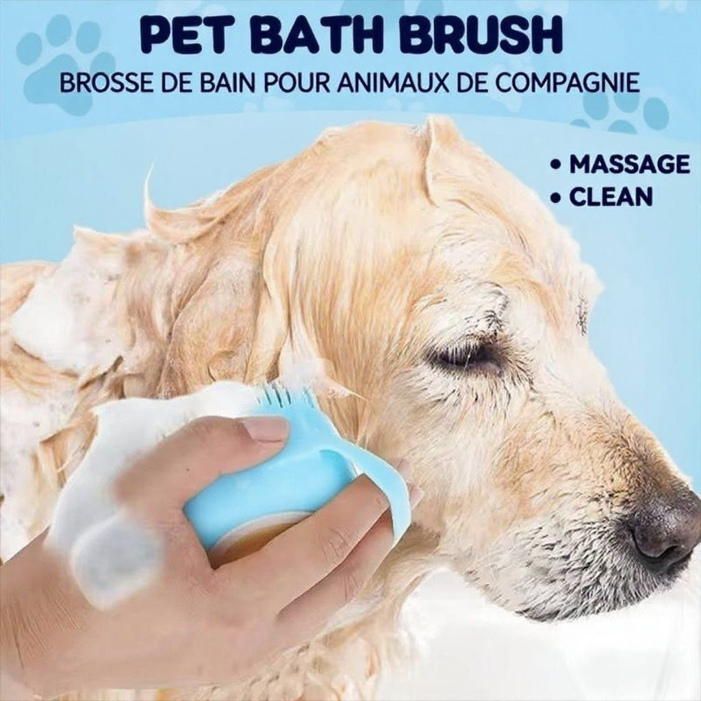 Escova de Banho para Animais de Estimação em Borracha Macia de Silicone com Reservatório de Shampoo Integrado Desembaraçadora e Autolimpante para Cães e Gatos Escova de Banho