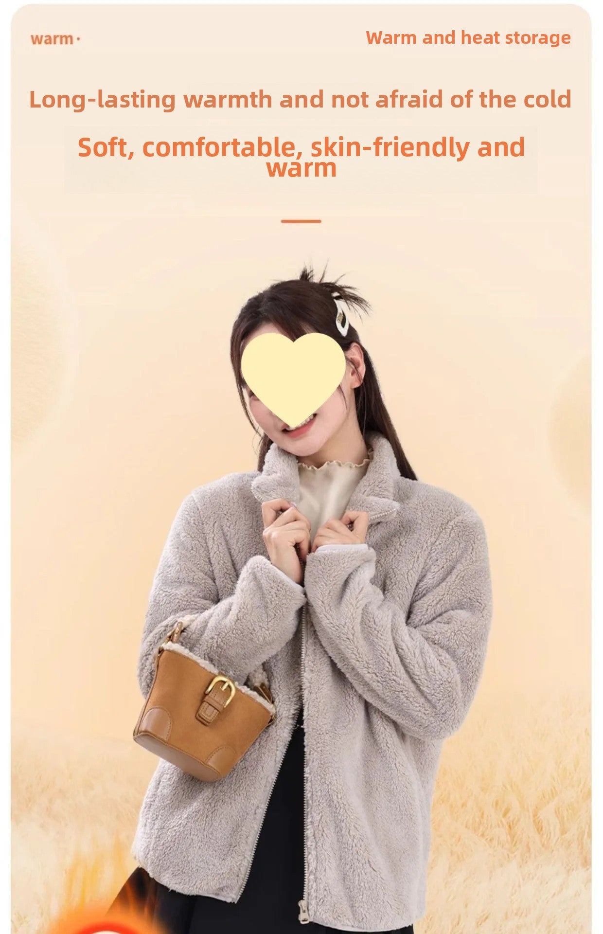 Women's Double-Sided Fleece Jacket Grey Warm Stand-Collar Thick Winter Outerwear Trendy Sweatshirt Style Casual Loose Fit