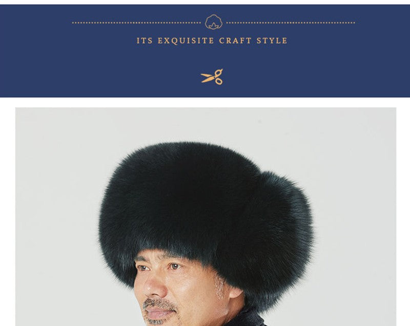 Real Fur 100% Fox Skin Russian Businessmen Pilot Bombers Full Mao Men's hat Ushanka Winter Ear Guard Hat Raccoon Fur Beanie hat