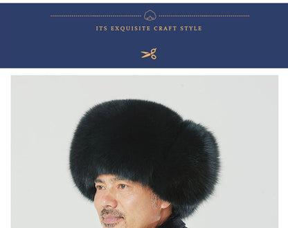 Real Fur 100% Fox Skin Russian Businessmen Pilot Bombers Full Mao Men's hat Ushanka Winter Ear Guard Hat Raccoon Fur Beanie hat