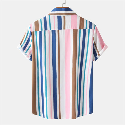 Summer Men Stripe Casual Shirts Hawaiian Beachwear Streetwear Fashion 3d Print Short Sleeve Holiday Imported Clothing Floral
