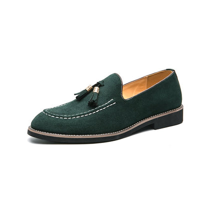 New Fashion Tassel Leather Men Shoes Slip On Loafers Round Toe Patchwork Suede Dress Shoes Man Daily Wedding Party Shoes for Man