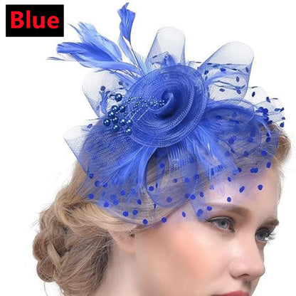 New 12 Color Net and Feather Fascinator Hat Headband Alice Headband Clip Mesh Flower Wedding Cocktail Hair Accessories Tea Party