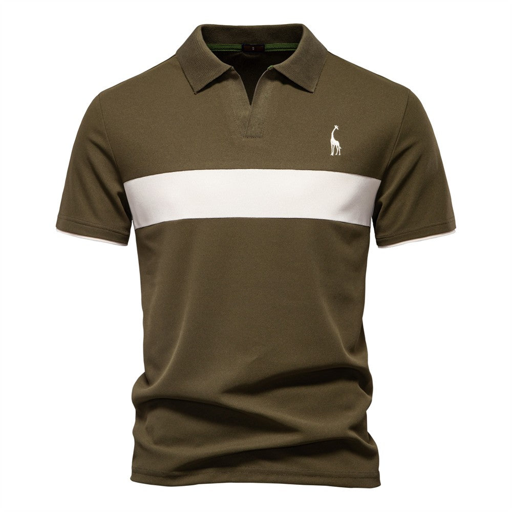 AIOPESON Men's Summer V-Neck Striped Polo Shirt Breathable Slim Fit Polo Shirts for Men Lightweight Casual Athletic Polo