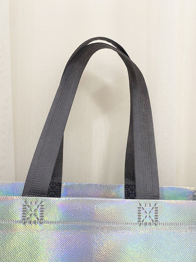 10Pcs Reusable Silver Laser Tote Bag Durable Non Woven Gift Shopping Bag for Wedding Bridesmaid Party Birthday Eco Friendly