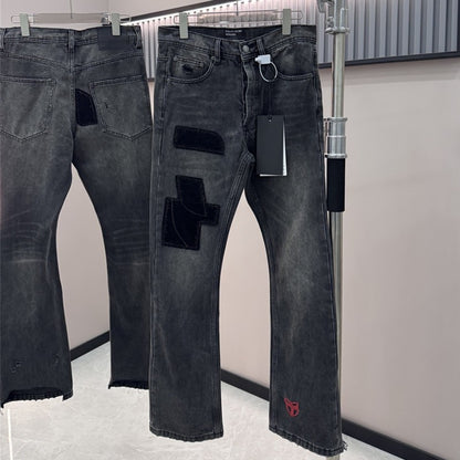 Top Melancholy Rich Second Generation E.R.D. JEANS Men Women Pant Fixed dye corduroy splicing ten thousand needle embroidery