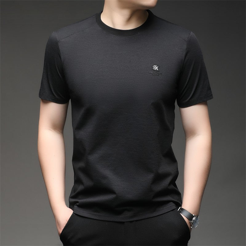 2025 New Men's Korean Style Fashion Badge Short Sleeved Sleeve Round Neck T-shirt Casual and Comfortable Summer Versatile Top