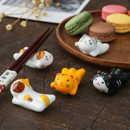 Descanso para Hashi em Formato de Gato de Cerâmica Suporte para Talheres de Cozinha Descanso para Colher Garfo Almofada Suporte de Armazenamento