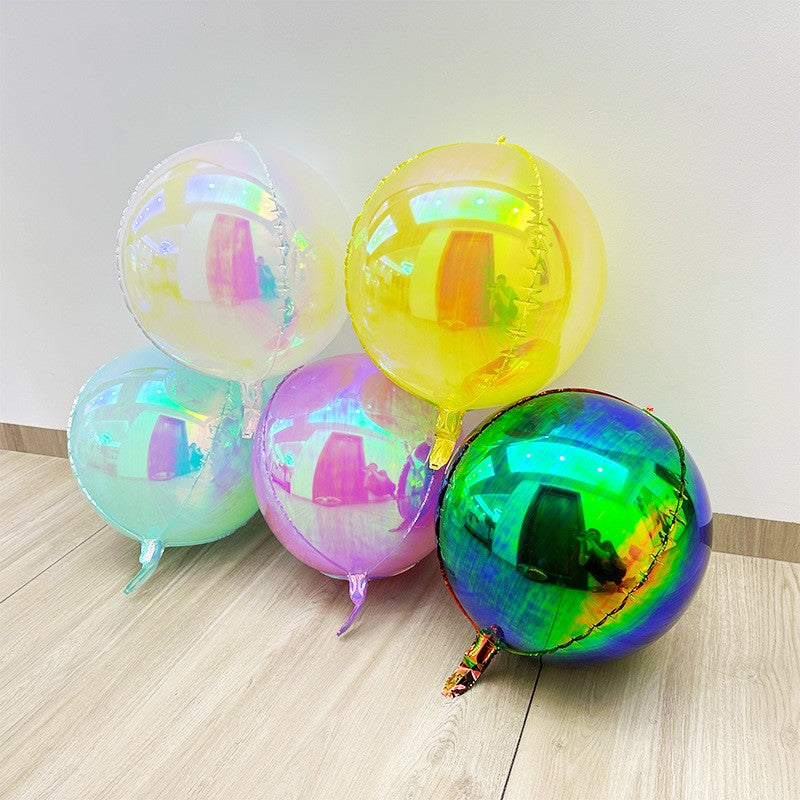 12Pcs Iridescent 4D Round Foil Balloons 22/12/10IN Holographic 4D Foil Balloons Helium Air Globos Mermaid Birthday Wedding Decor