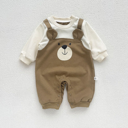 Autumn Baby Bodysuit Little Bear Pattern Dual Color Long Sleeve Warm Jumpsuit Baby Clothes Baby Boys Girls Romper 0-2 Years Old