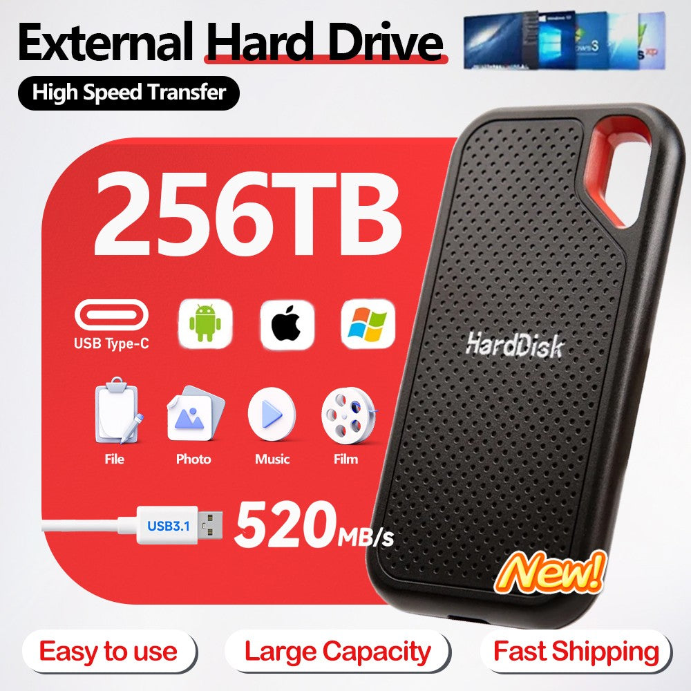 HD Externo 1TB SSD Portátil 4TB Disco Rígido Externo USB 3.1 256TB de Alta Velocidade para PC/Mac/Celular