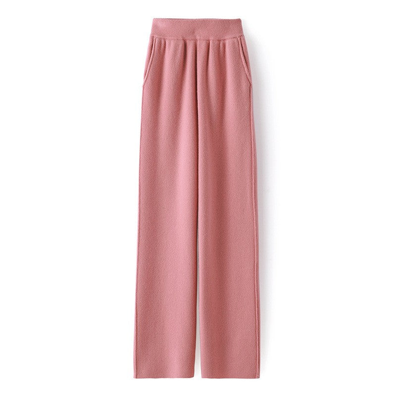 High Waist Wide Leg Woolen Pants Women's Loose Casual Black Long Trousers Autumn Fashion Elegant Commuting Style