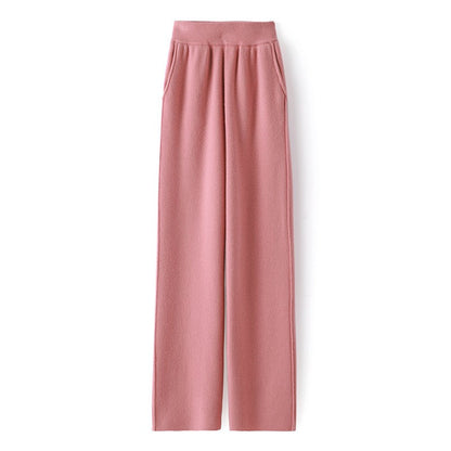 High Waist Wide Leg Woolen Pants Women's Loose Casual Black Long Trousers Autumn Fashion Elegant Commuting Style