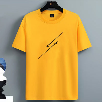 Men's Summer 100 Pure Cotton Fashionable Casual Loose Minimalist Airplane Pattern Printed Round Neck Short Sleeved T-shirt Top