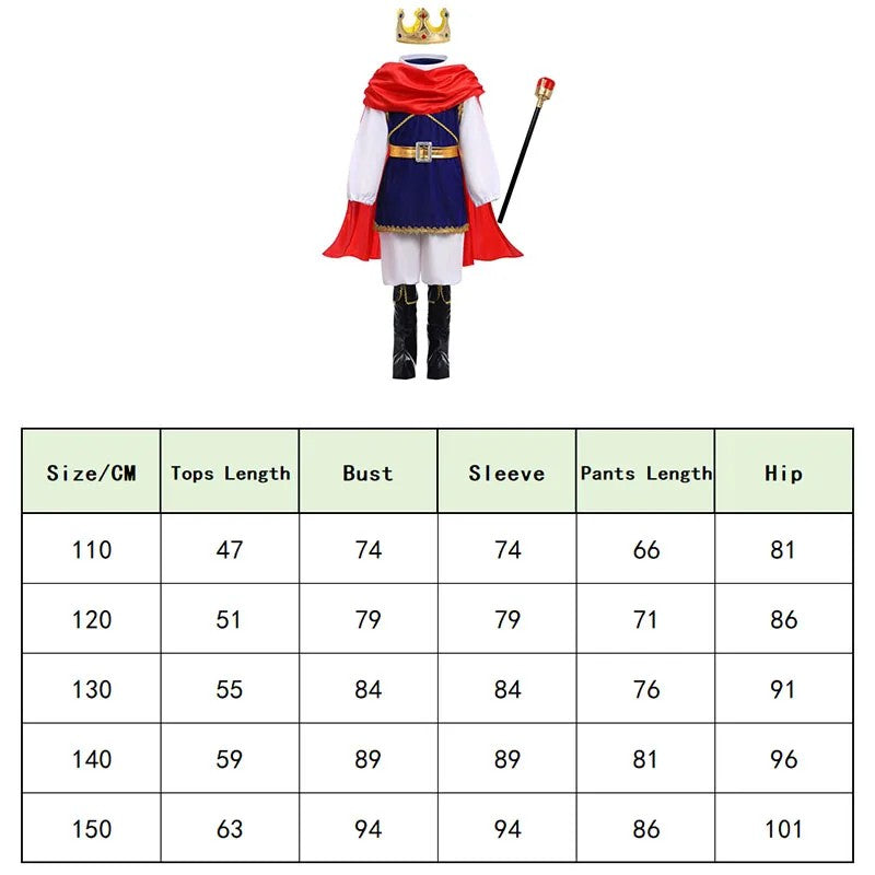 Medieval King Prince Red Blue 7 Piece Costume Set With Crown Scepter Cape For Royal Halloween Party Fancy Dress Performance
