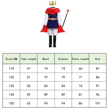 Medieval King Prince Red Blue 7 Piece Costume Set With Crown Scepter Cape For Royal Halloween Party Fancy Dress Performance