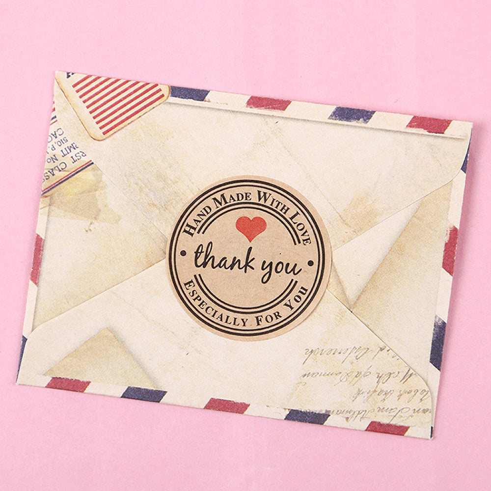 100-500pcs Vintage Kraft Paper Stickers Scrapbook Gift Stationery Label Stickers Handmade With Love Thank You For The Stickers
