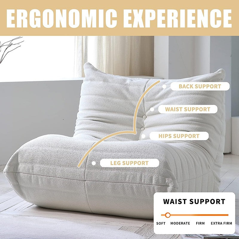 Teddy Fabric Bean Bag Sofas Comfy Lazy Floor Sofa Couch Soft Lounge Chairs Foam-Filled Accent Chair for Living Room Bedroom