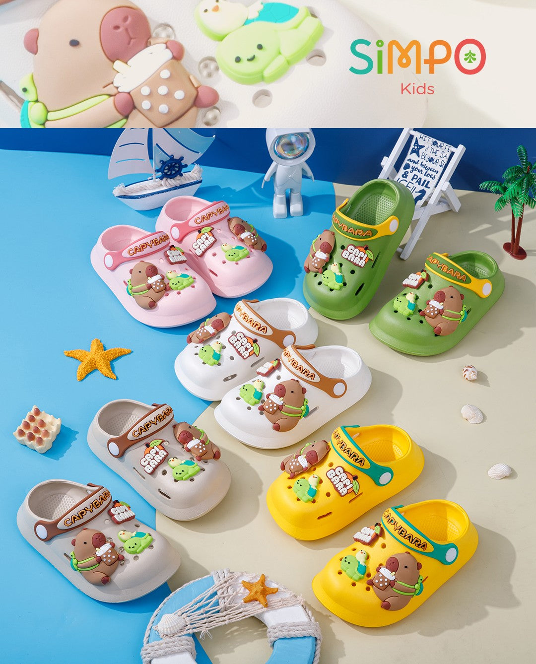 Cute Capybara Summer Kids' Garden Clogs Shoes Boys & Girls Beach Sandal Kids Lightweight Breathable Slip On Baby Slippers