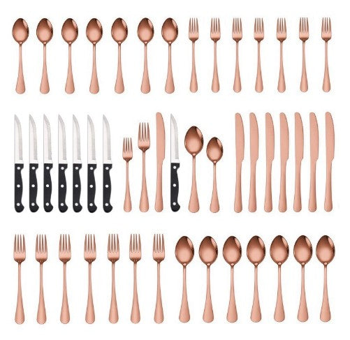 Conjunto de talheres de 48 peças com facas de carne para 8 pessoas, talheres de aço inoxidável espelhado, conjunto de utensílios laváveis na máquina de lavar louça