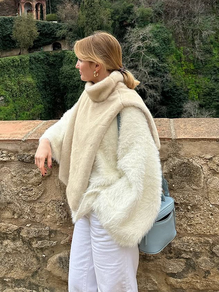 Women Solid Faux Fur Vest Crop Top Fashion Turtleneck Fluffy Short Tank Tops 2025 Winter Lady Elegant Sleeveless Jacket Coat