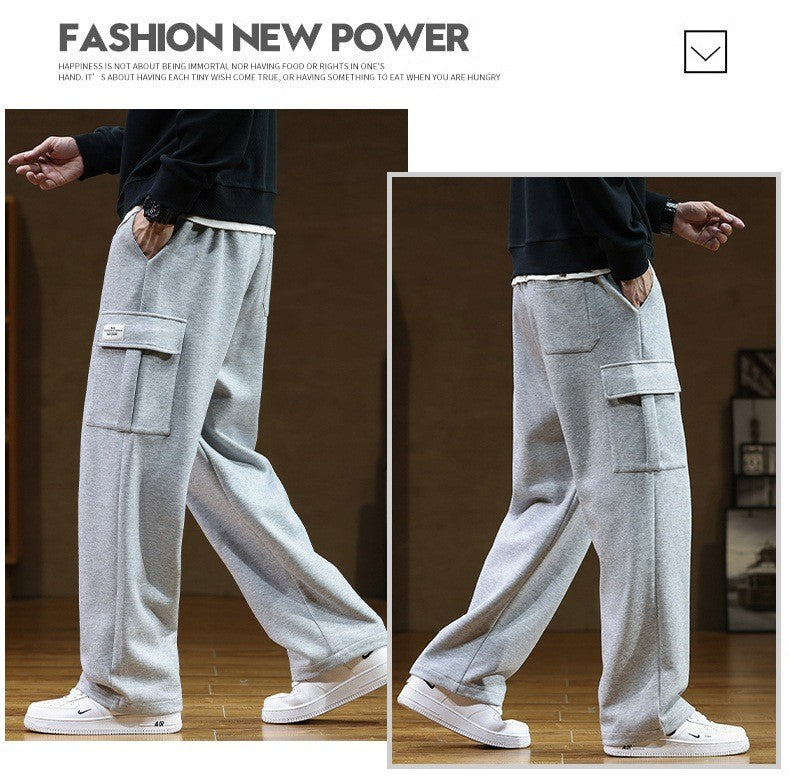 2024 New in Wide Leg Pants Men Autumn Straight Elastic Waist Baggy Cargo Trouser Male Relaxed Streetwear Sweatpant Plus Size Big