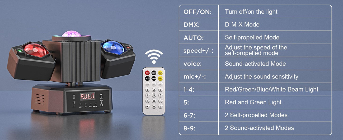 Datewink 65W Two-armed Moving Head Lights RGBW LED Stage Lighting Effect Projector DMX Remote Control For DJ Disco Wedding Party