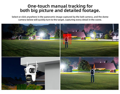 KERUI Icsee Outdoor PTZ 6K WIFI IP Camera Home Security Triple Lens Camera CCTV Video Surveillance With Triple Screens