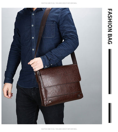Men's Solid Color Retro Leather Shoulder Bag, Casual Business Crossbody BagS Horizontal A4 Paper Travel Bag Briefcase Laptop Bag