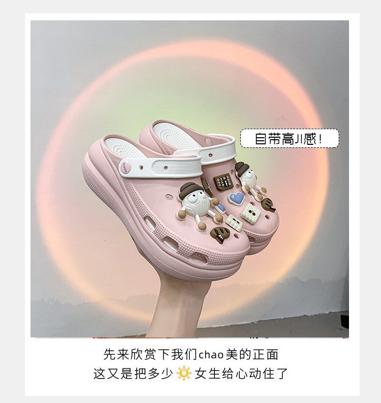 Fashion Diy Clogs Sandals Women 2024 Summer Chunky Platform Slippers Woman Thick Bottom Closed Toe Beach Slippers Mujer