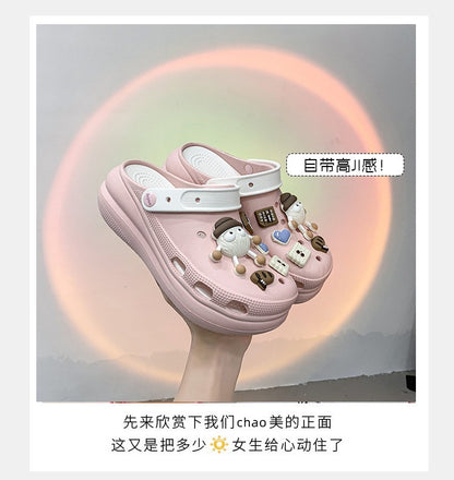 Fashion Diy Clogs Sandals Women 2024 Summer Chunky Platform Slippers Woman Thick Bottom Closed Toe Beach Slippers Mujer