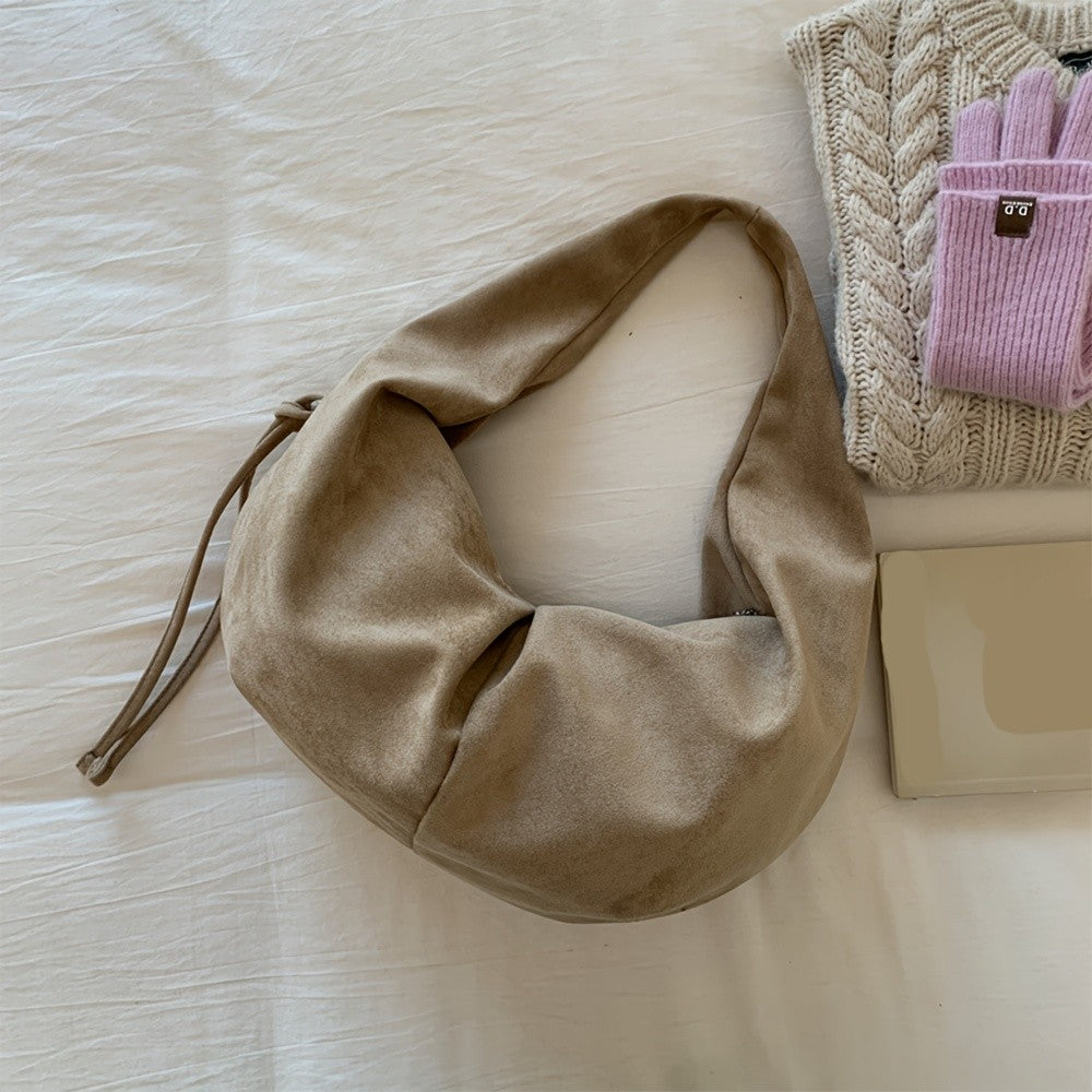 Retro Suede Leopard Print Saddle Bag for Women, Trendy Autumn and Winter Fashion, Underarm Bag, Large Capacity Handbag