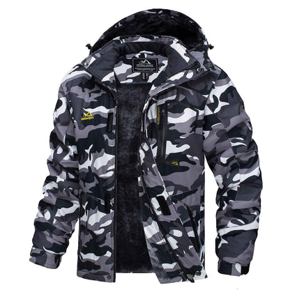 MAGCOMSEN Fleece Ski Jacket Men's Hooded Waterproof Thermal Thick Warm Camo Parka Removable Hooded Coats Winter Snowboard Anorak