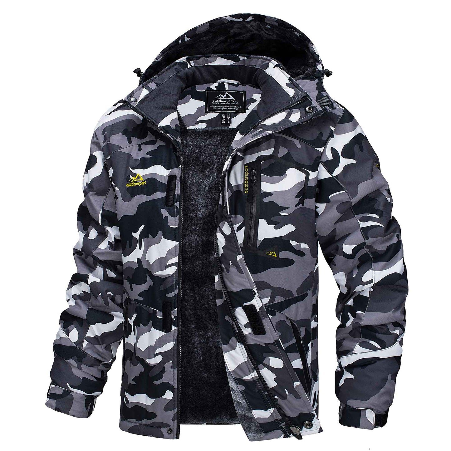 MAGCOMSEN Fleece Ski Jacket Men's Hooded Waterproof Thermal Thick Warm Camo Parka Removable Hooded Coats Winter Snowboard Anorak