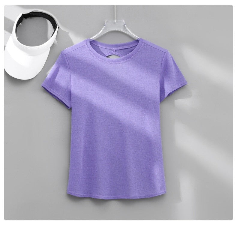 DRUR Gym Tops Women Lightweight Sweatshirt Summer Short Sleeve Quick Dry Fitness Running Tshirt Back Cross Hollow Yoga Wear New