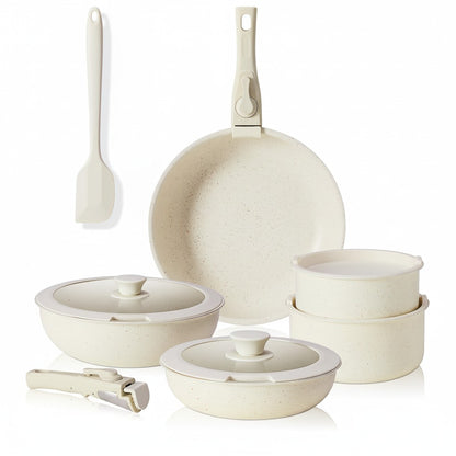 12 Pcs Ceramic Nonstick Cookware Set, Carote Pots and Pans with Removable Handles, Non-Toxic Cow Print Design Kitchen Essentials