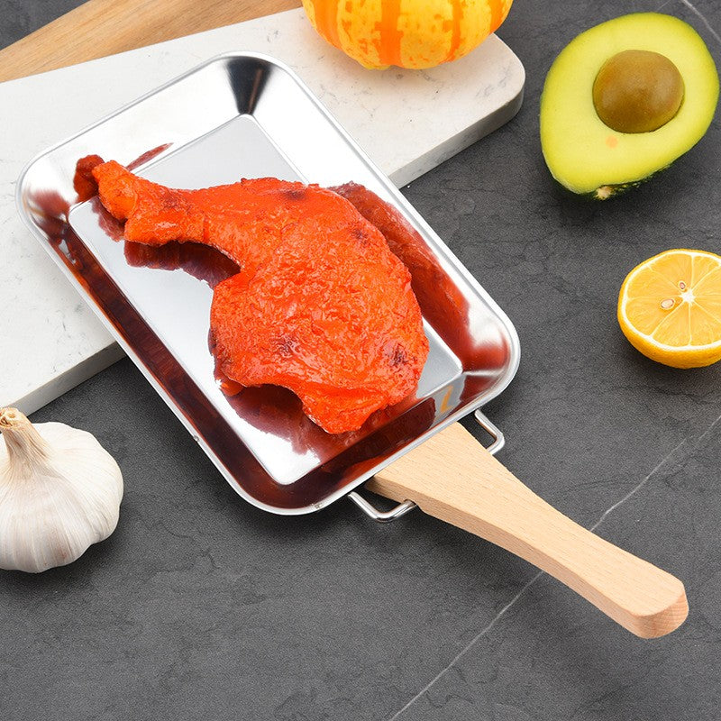 Stainless Steel Rectangle Plate Removable Anti-scalding Wooden Handle Tray Barbecue Grill for Outdoor BBQ  Sushi Tray, Cake Tray