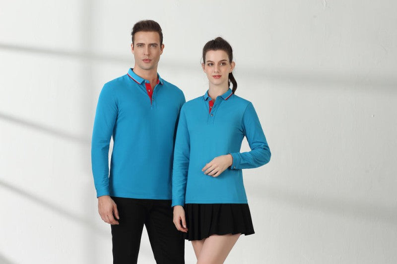 Cotton long sleeved T-shirt shirt polo shirt can print embroidered logo Spring and Autumn men's and women's work clothes