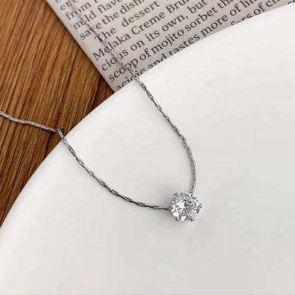 Colar Feminino Dourado Banhado a Ouro Aço Inoxidável Charm de Zircônia Delicado Minimalista Corrente Redonda de Zircônia Transparente Antiferrugem Joia