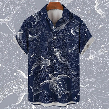 2025 Men's Shirt Hawaiian Marine Animal Print Top 2025 New Summer Whale Pattern Short Sleeved Top Camisas Estampadas